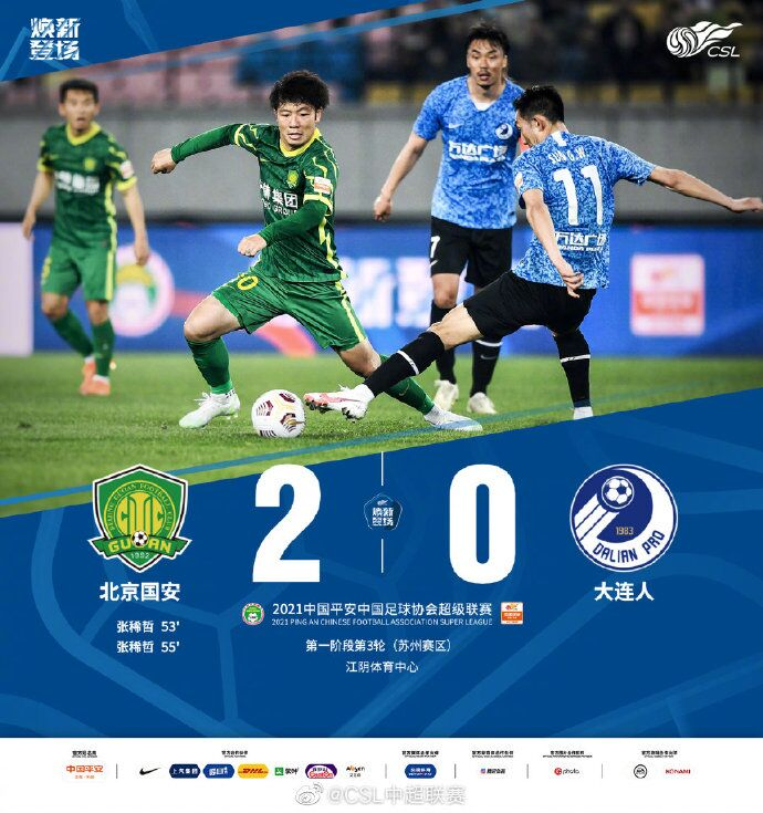 中超第三轮北京国安主场2-0击败大连人取赛季首胜